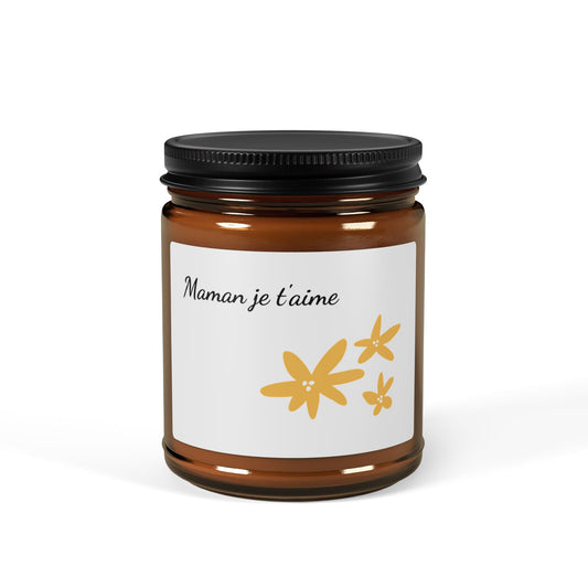 Duftkerze „Maman Je T'aime“ aus Soja – aufmerksames Geschenk im Bernsteinglas