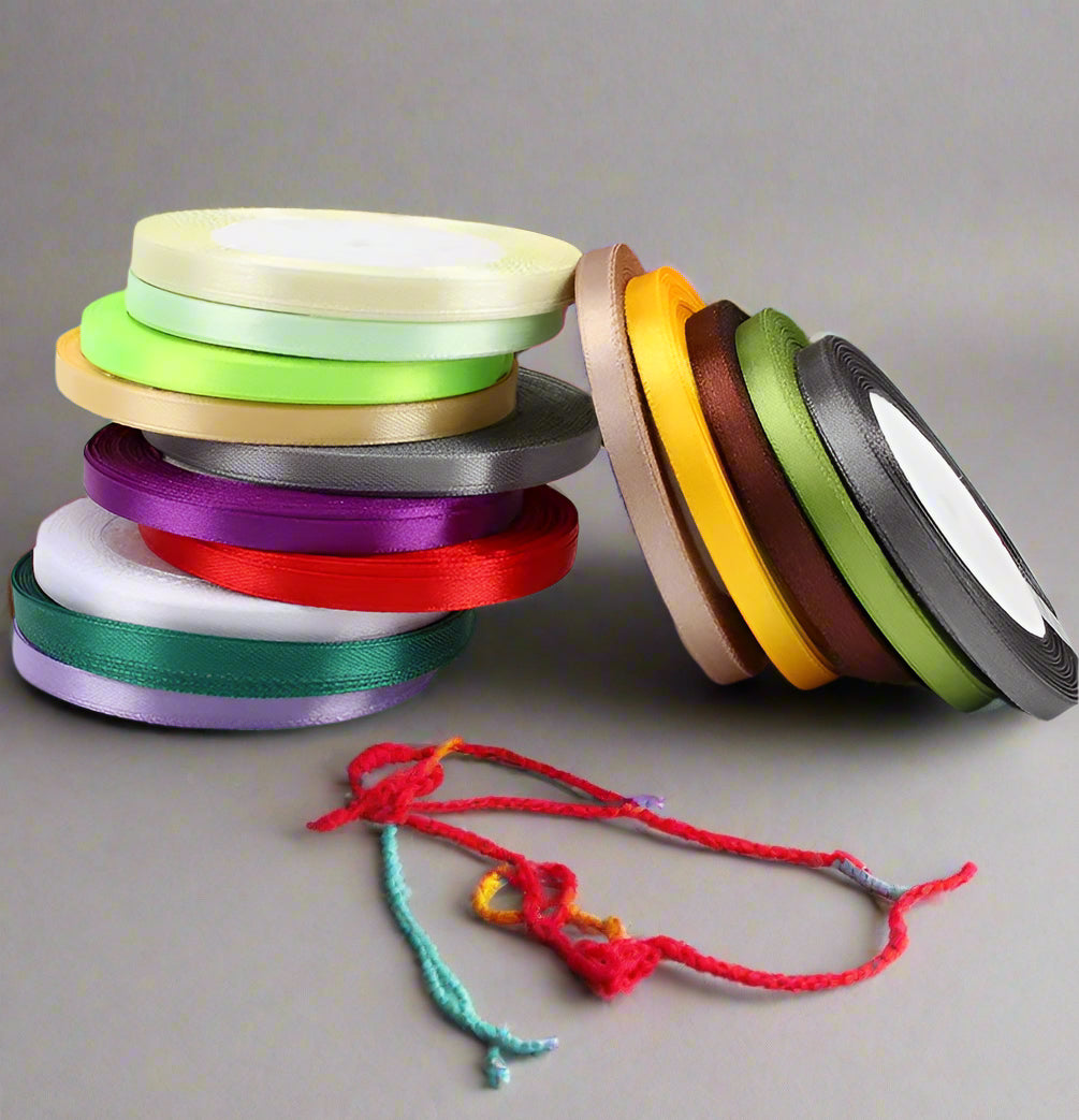 Ruban de satin de soie exquis de 6 mm (25 yards) pour travaux manuels élégants, nœuds faits main, emballages cadeaux, fêtes, décorations de Noël et de mariage