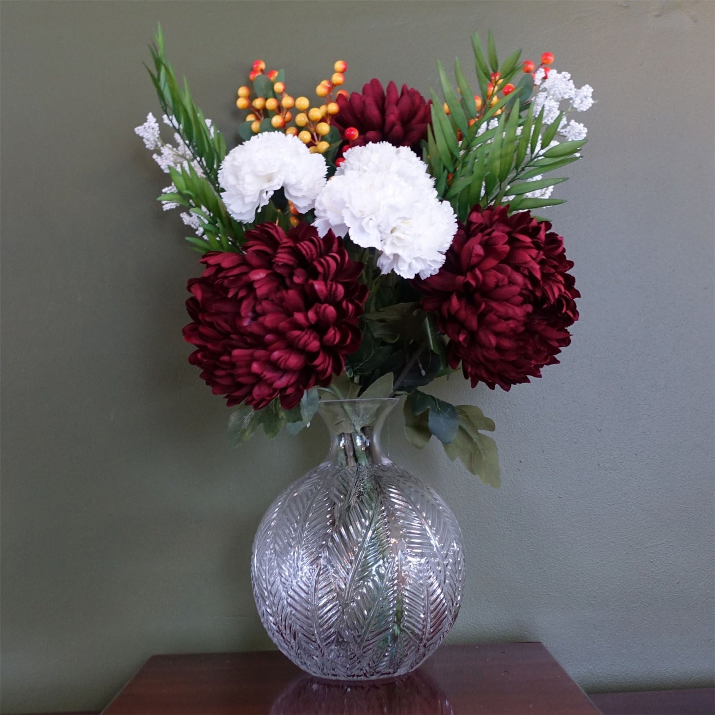 Glass Vase Clear Fern Print Glass Bottle Vase 26cm Botanik-1