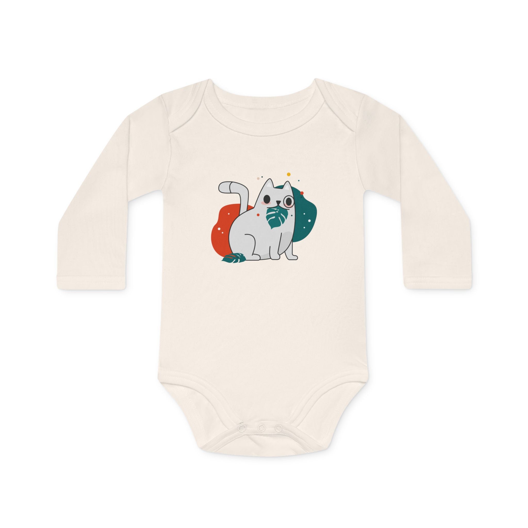 Adorable Cat Design Baby Long-Sleeve Organic Bodysuit - Perfect for Newborns