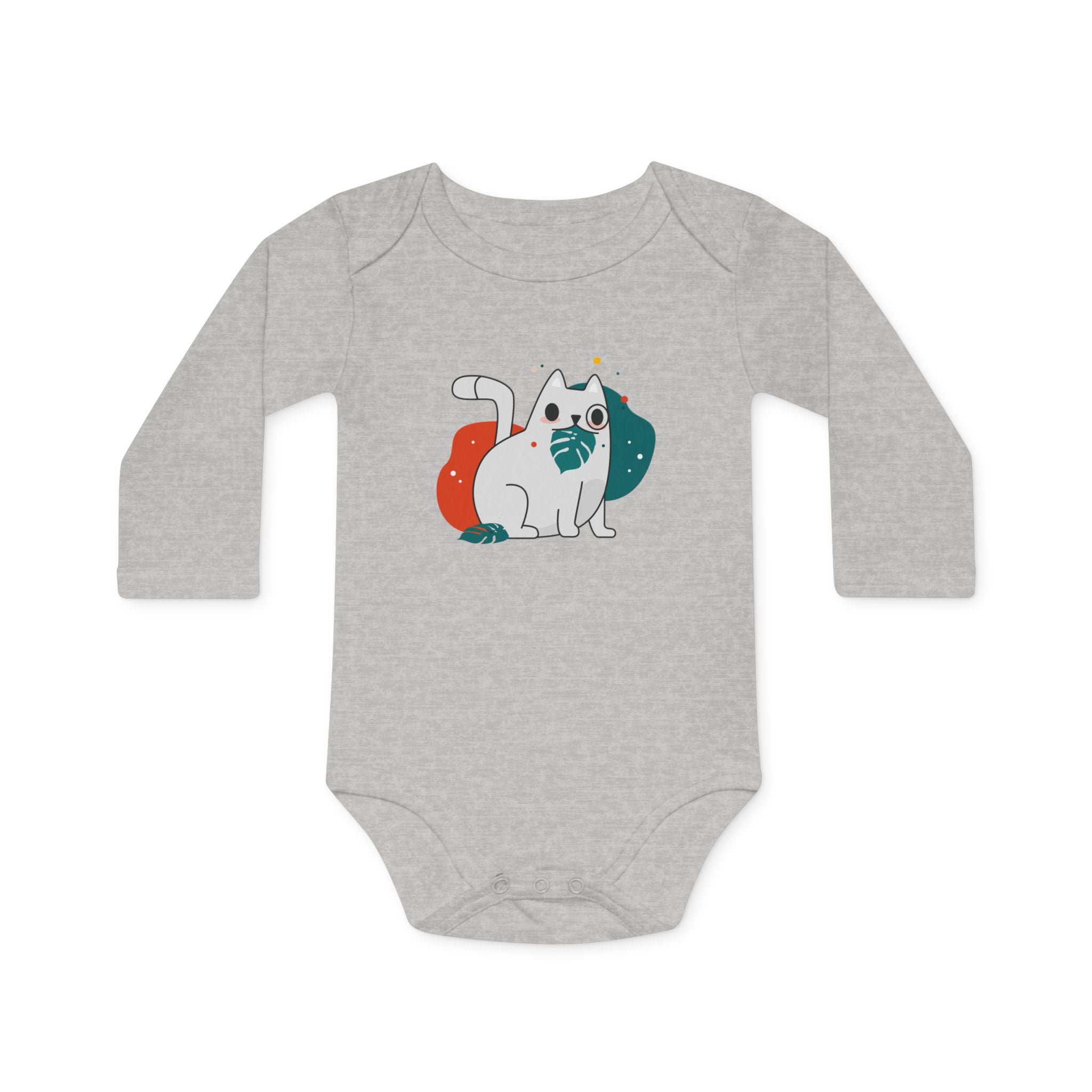 Adorable Cat Design Baby Long-Sleeve Organic Bodysuit - Perfect for Newborns