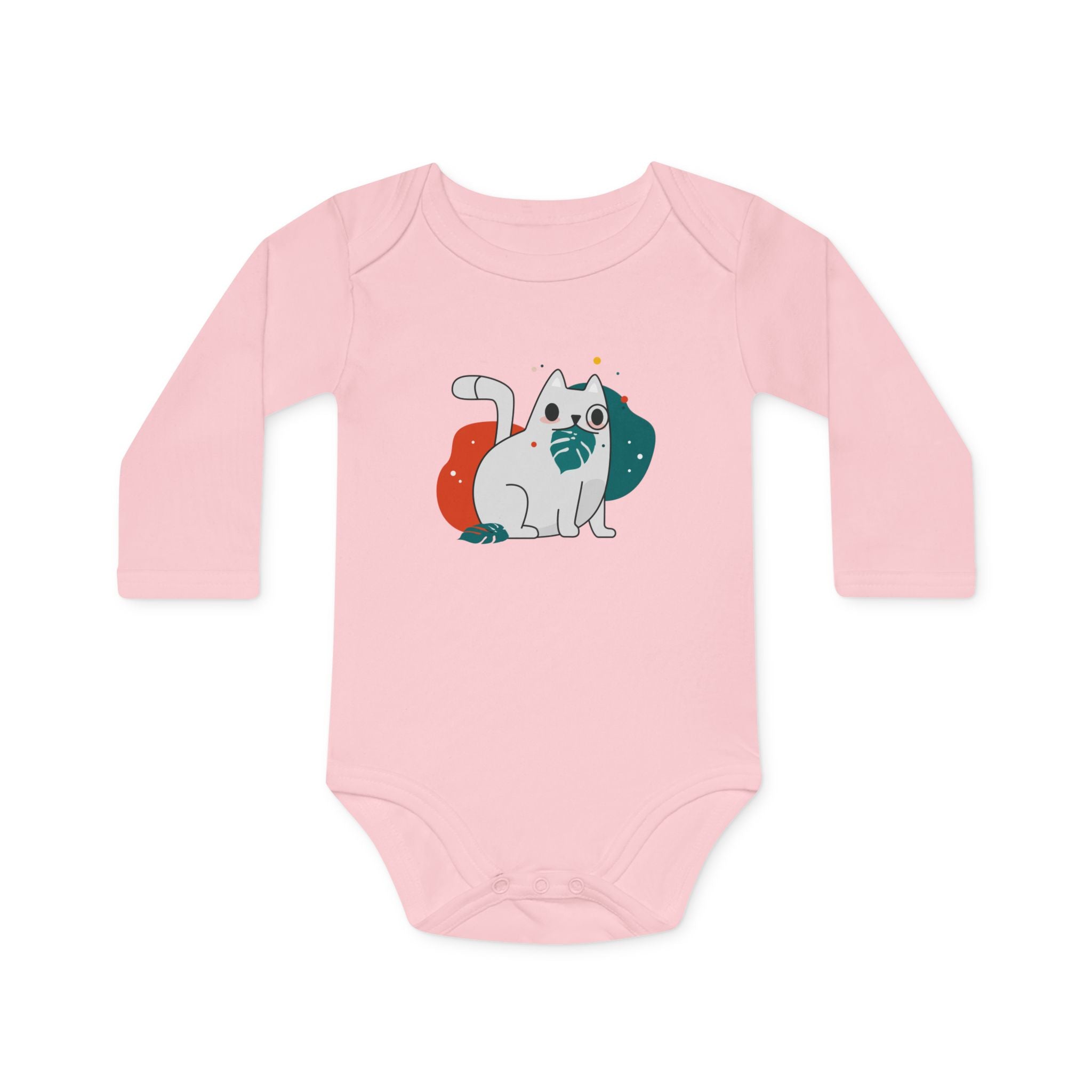 Adorable Cat Design Baby Long-Sleeve Organic Bodysuit - Perfect for Newborns