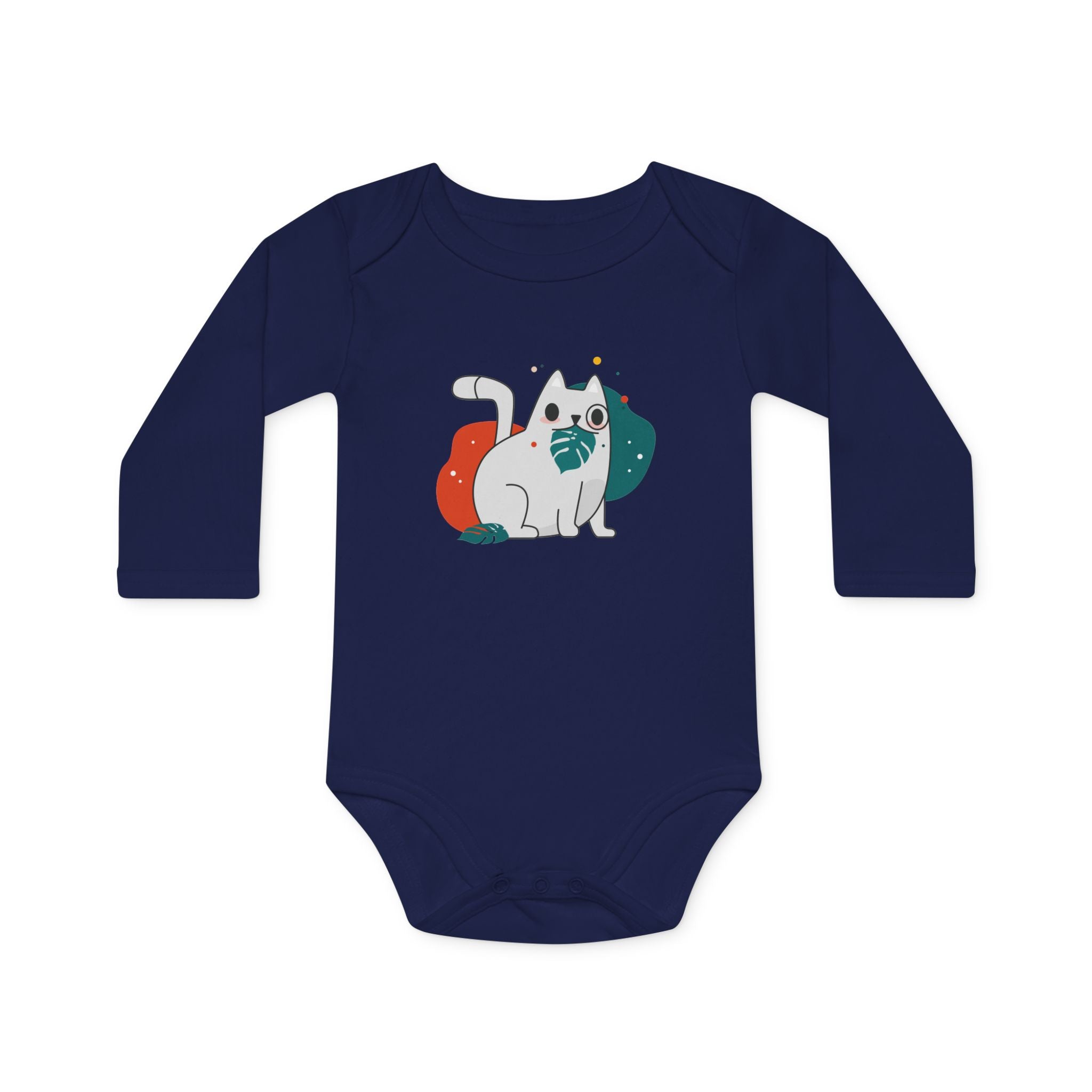 Adorable Cat Design Baby Long-Sleeve Organic Bodysuit - Perfect for Newborns