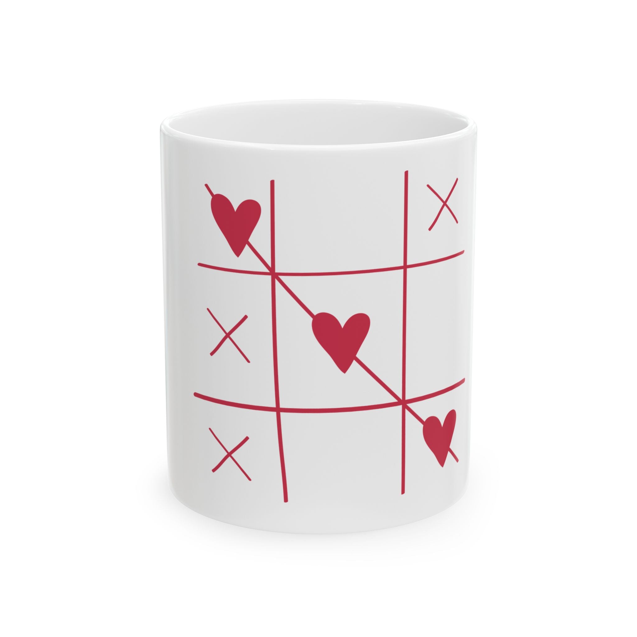 Mug en céramique Tic-Tac-Toe Cœurs - Parfait pour la Saint-Valentin ou pour un amour quotidien.