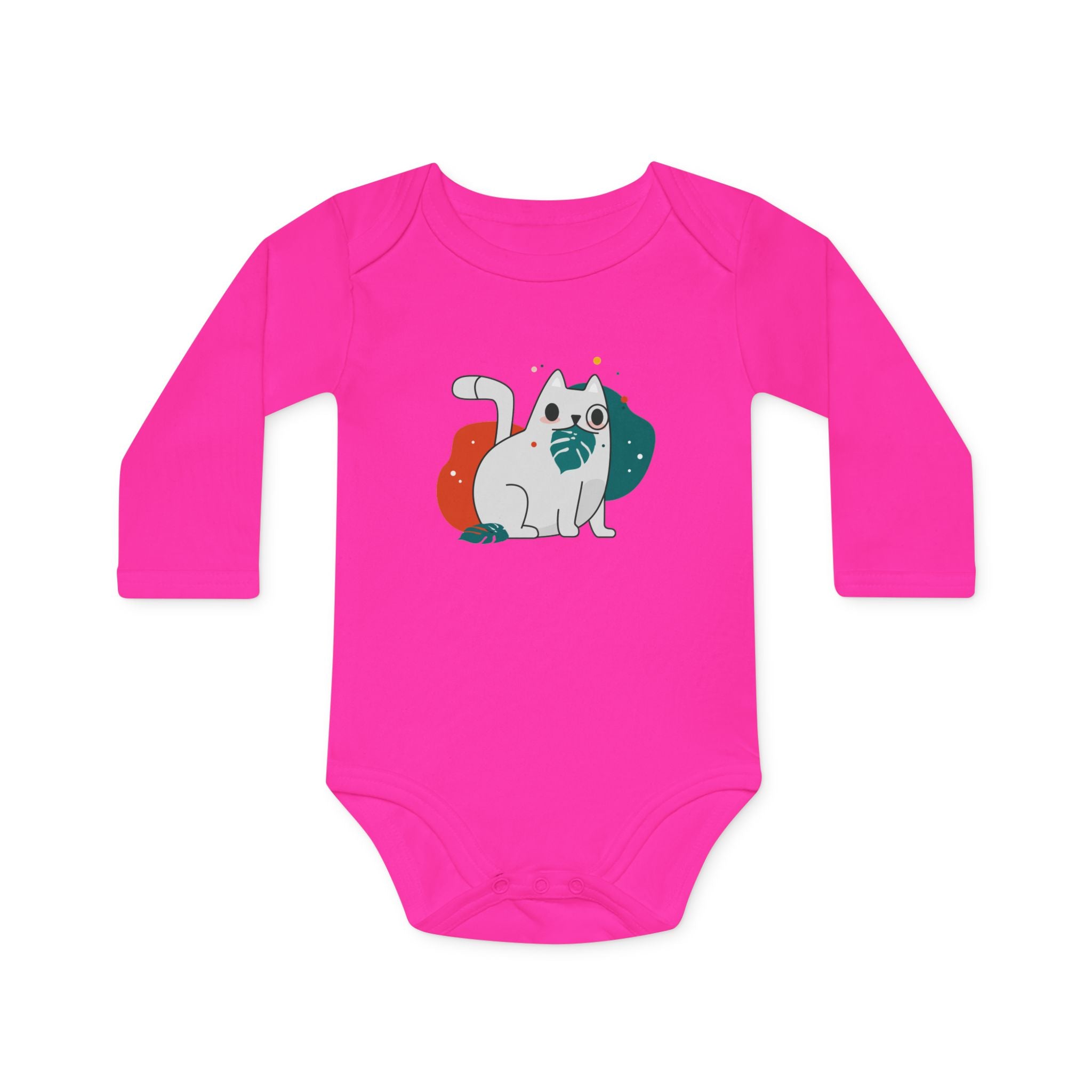 Adorable Cat Design Baby Long-Sleeve Organic Bodysuit - Perfect for Newborns