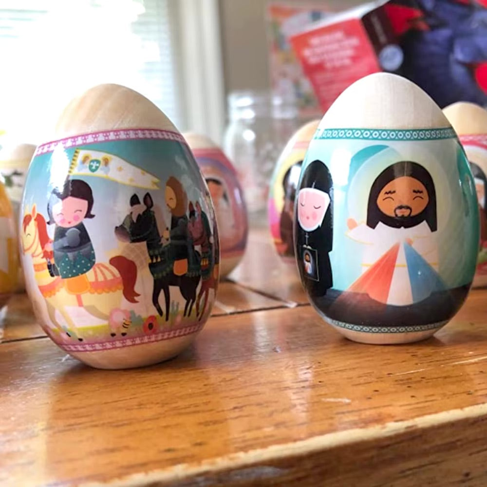 5PCS Unpainted Wooden Easter Eggs Fake for Easter Craft Ornament Kids DIY