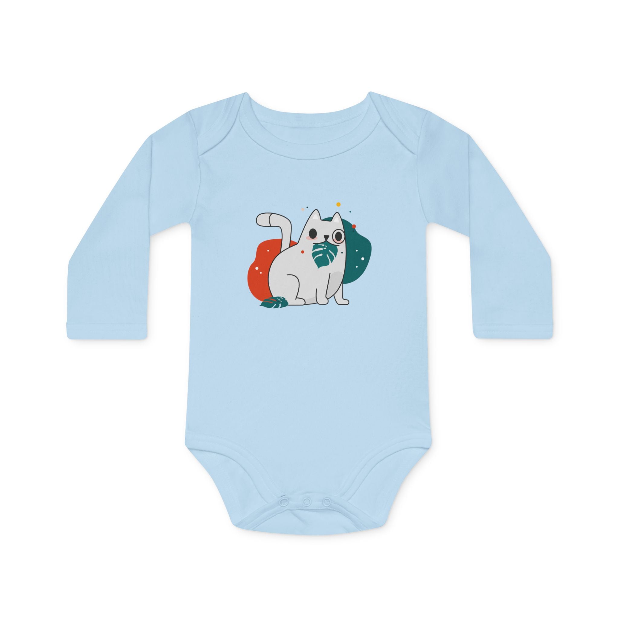 Adorable Cat Design Baby Long-Sleeve Organic Bodysuit - Perfect for Newborns
