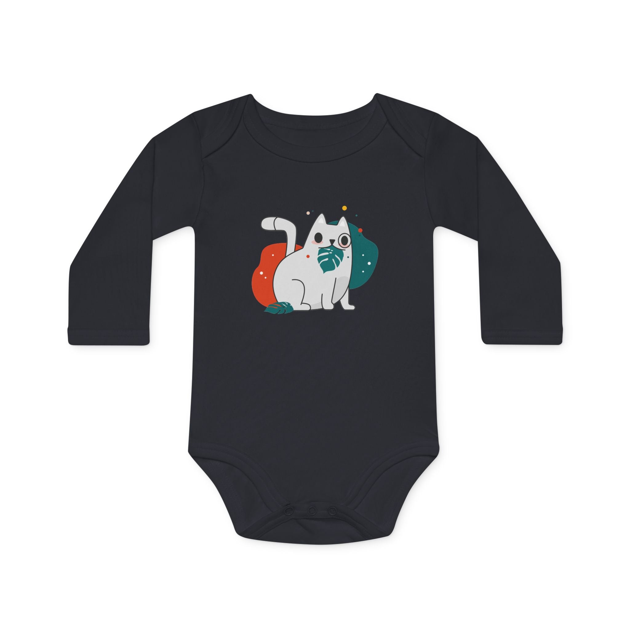 Adorable Cat Design Baby Long-Sleeve Organic Bodysuit - Perfect for Newborns