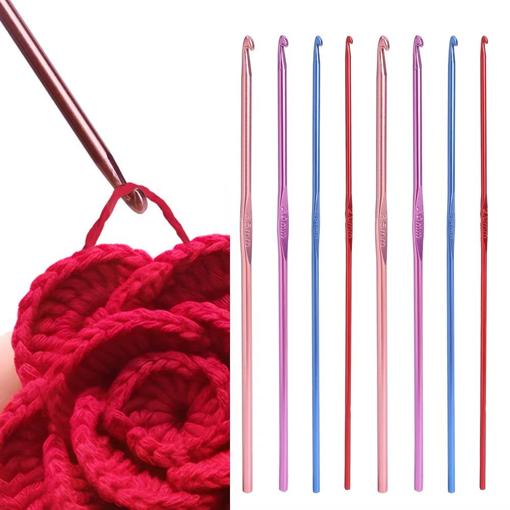 8 Pcs Metal Crochet Alumunum Single headed Needles Set