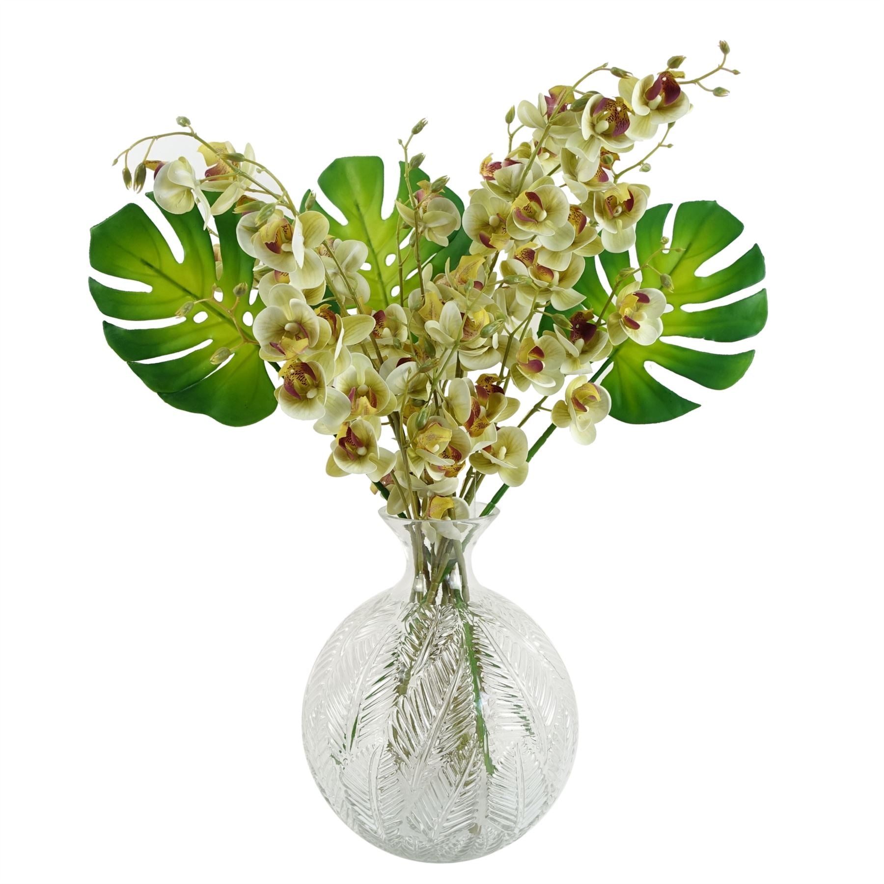Glass Vase Clear Fern Print Glass Bottle Vase 26cm Botanik-2