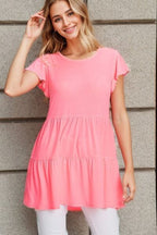 Heimish Full Size Tiered round Neck Ruffle Sleeve Top plus Size